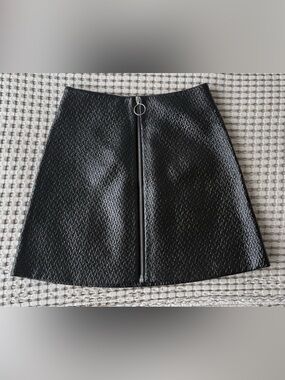 Maje Black Textured A-Line Mini Skirt with Front Zip